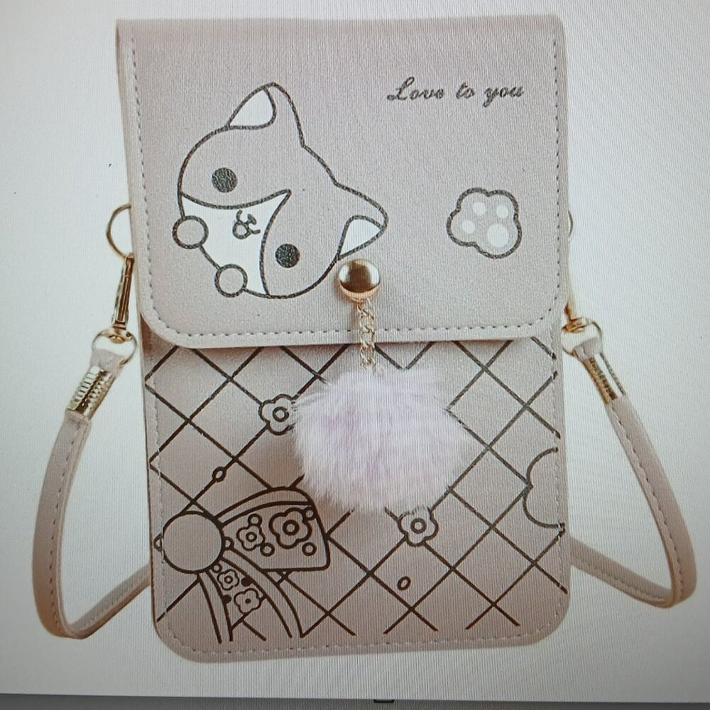 Small Grey Faux  Leather Cross body With Clear Touch Screen